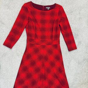 L.L. Bean Vibrant Red Checkered Long Sleeve Dress
